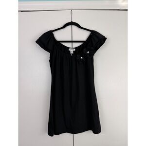Casual‎ Land Black Rosette Blouse Short Sleeve Rhinestone 3D Floral Top Small